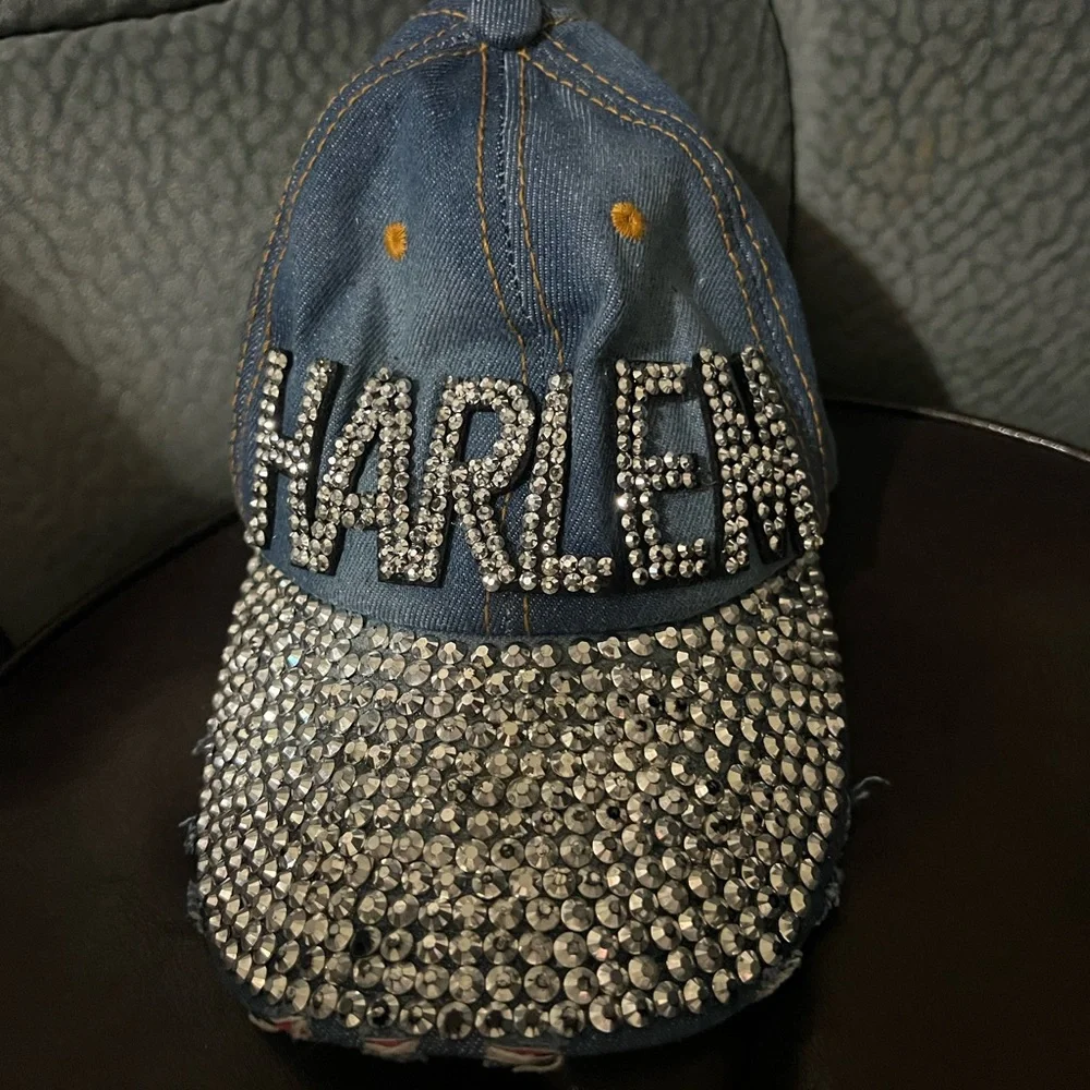 Harlem diamond distressed adjustable denim hat - Picture 2 of 15
